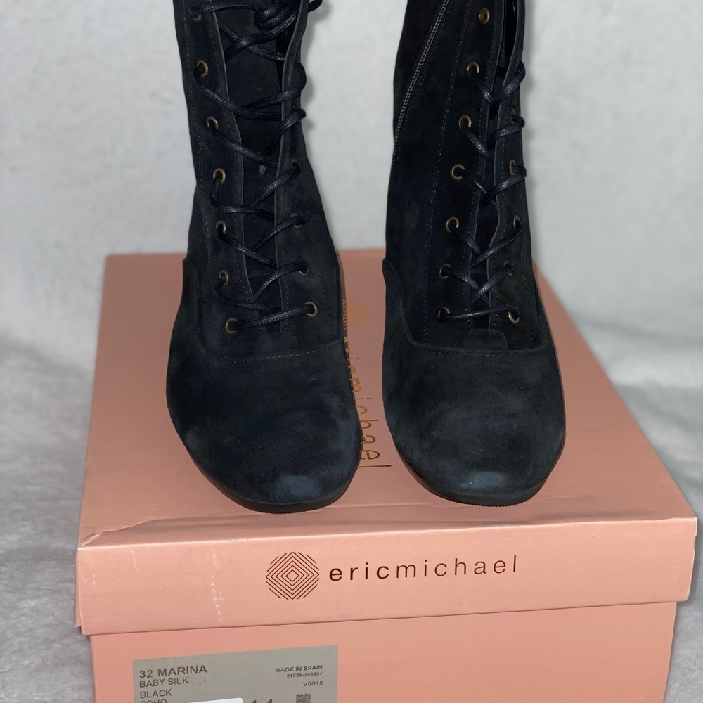 Eric Michael Lace up Black Suede Booties